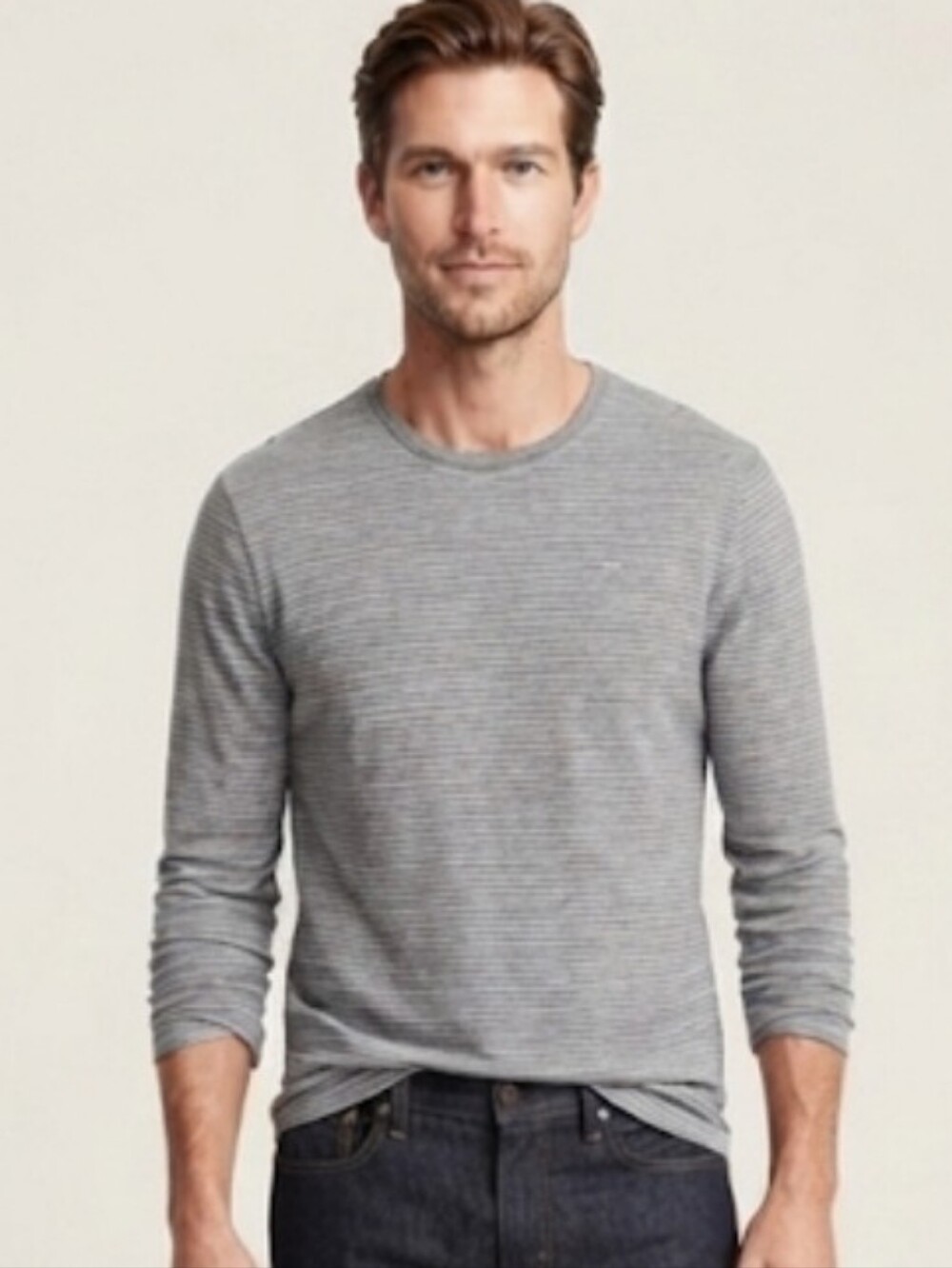 Banana Republic Soft Wash Long- Sleeve Striped T-Shirt Gray